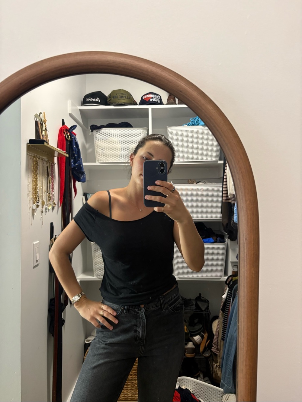 Urban Outfitters Black Off-Shoulder Short Sleeve Tee